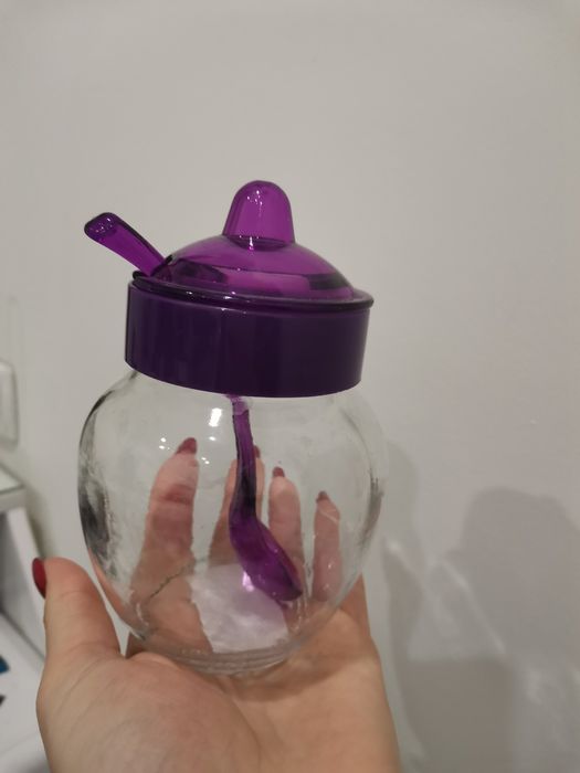 Банка с ложкой для специй сахара соль кухня стекло посуда