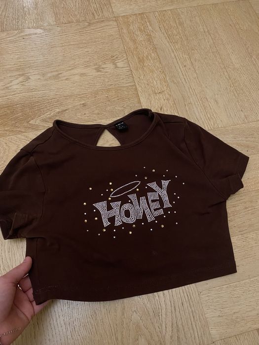 piękna bluzeczka bluzka shein kryształki details napis HONEY