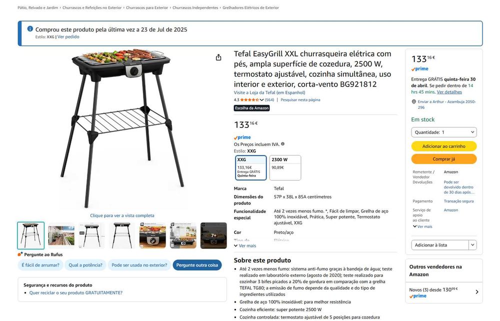 Tefal EasyGrill XXL Churrasqueira elétrica + capa