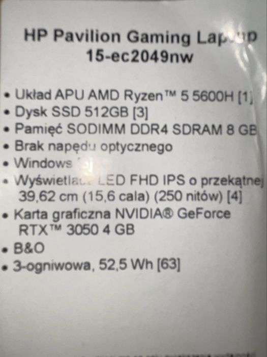 HP Pavilion Gaming Laptop 15-ec2049nw