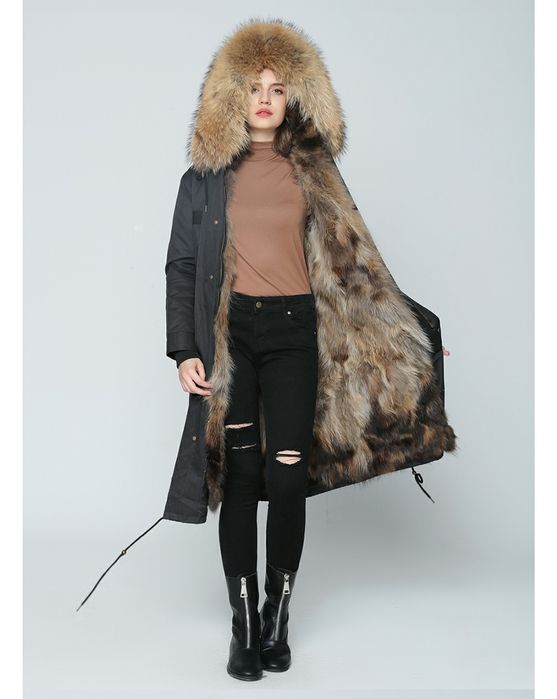 Парку з натуральним хутром єнота довга, xxl. xxxl