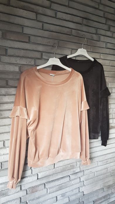 Bluzka, welur, czarna, bluza, kobieca
