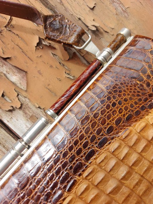Mala de Sra em pele de crocodilo Vintage