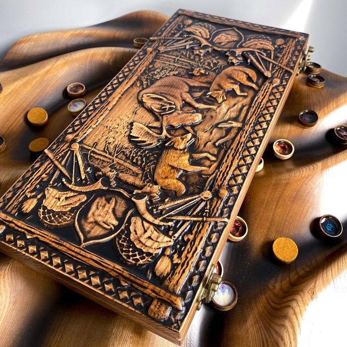 Нарди  з дерева, охота, лосі в лісі на Подарунок від Виробника