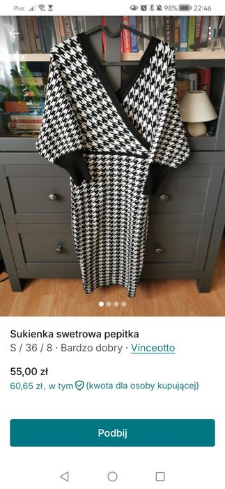 Sukienka midi swetrowa pepitka zimowa S/M