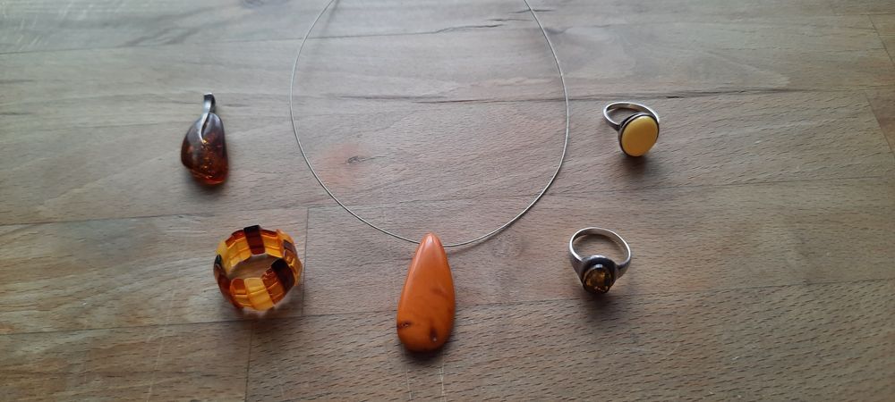Biżuteria pierścionek zawieszka bursztyn srebro zestaw