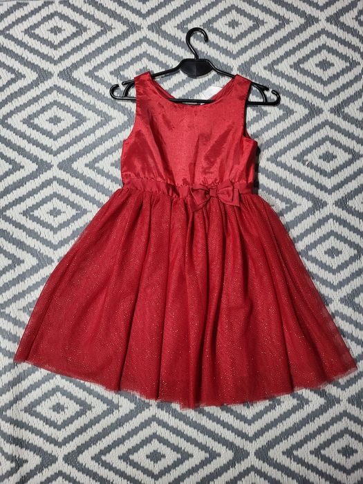 Czerwona świąteczna sukienka H&M 134 tiulowa rozkloszowana wizytowa