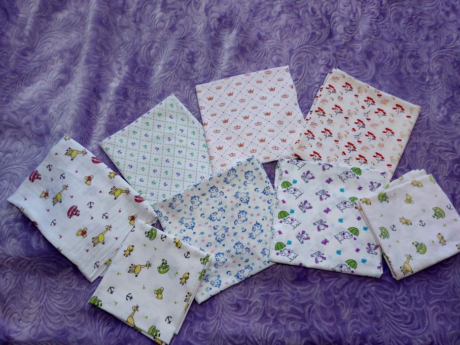 Пелюшки дитячі ситцеві і муслінові 100×100см та 77×77см