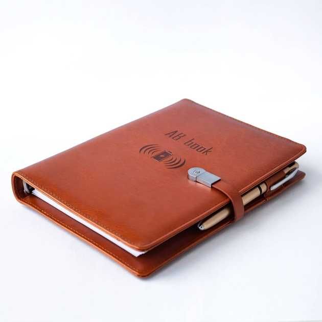 Блокнот, повербанк, USB флешка, зарядка. (Бизнес-органайзер AB BOOK)