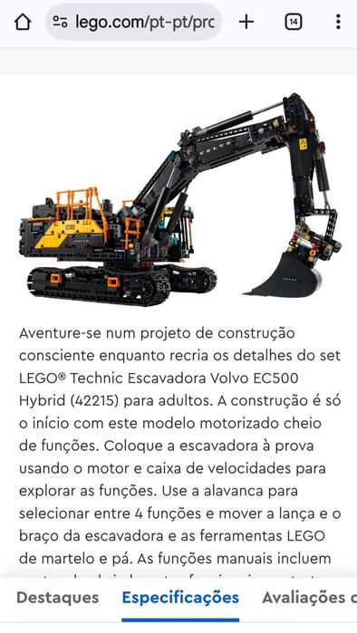Lego- Escavadora Volvo EC500 hybrid
