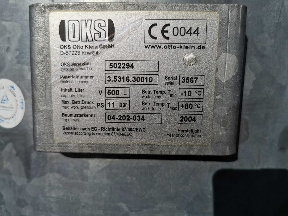 500L OCYNK! Zbiornik powietrza OKS bufor 11bar ciśnieniowy 2900 NETTO