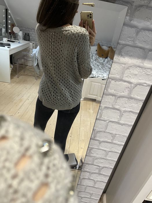 Sweter ażurowy cyrkonie vero moda szary