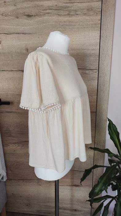 Bluzka Boho Ma zwiewna jak lniana wiskoza beżowa koronka