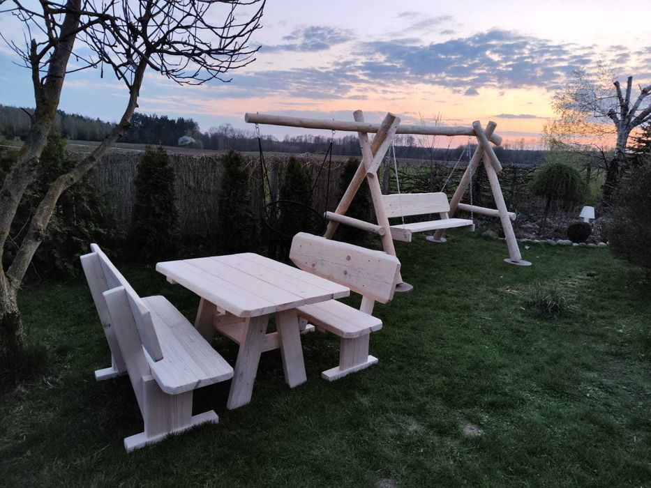Meble ogrodowe DREWNIANE góralskie DO OGRODU biesiadne LITE DREWNO +