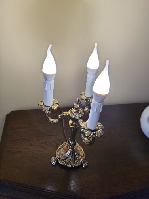 Mosiężna Lampa Vintage. Trzy ramienny  Kandelabr.