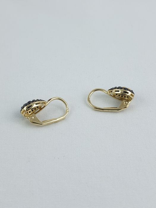 Złote kolczyki wiszące z czarnymi cyrkoniami Au.585 nowe