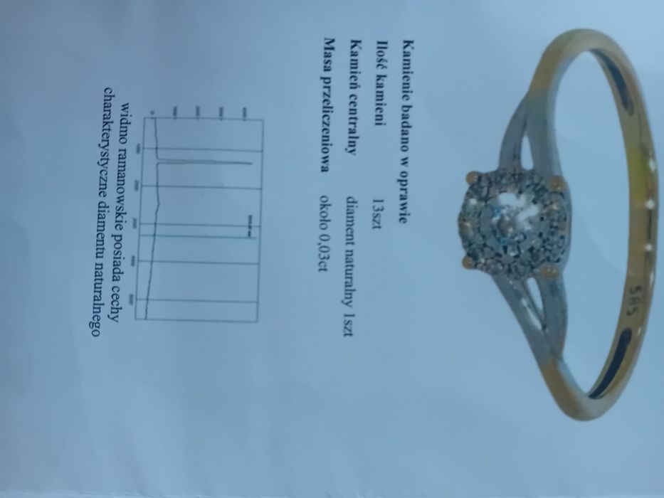 Złoty pierścionek, diament,okazja!