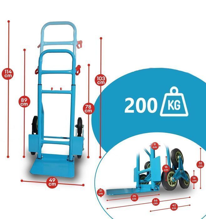 Wózek transportowy schodowy magazynowy 200 kg 6 kół