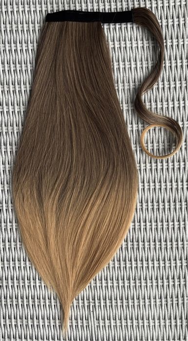 Premium Ultra włosy doczepiane, szatyn / blond / ombre, kucyk 411.