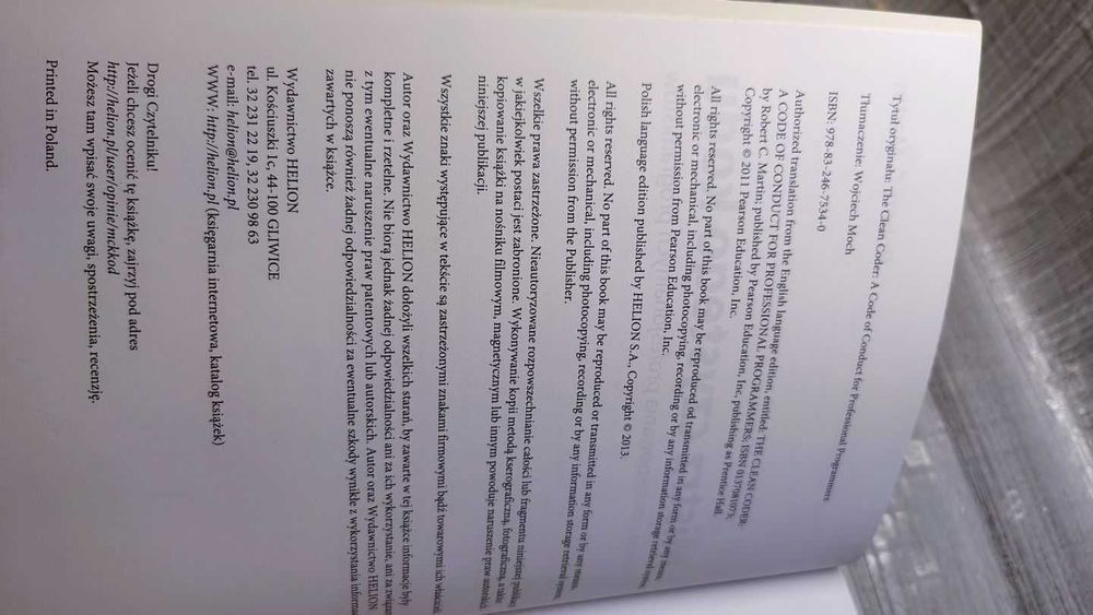 "Mistrz czystego kodu. Kodeks postępowania profesjonalnych programistów" autorstwa Roberta C. Martina