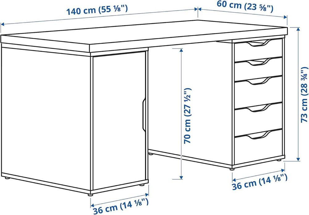 IKEA Biurko ALEX/MITTCIRKEL, 140x60 cm, żywy efekt sosny/biały