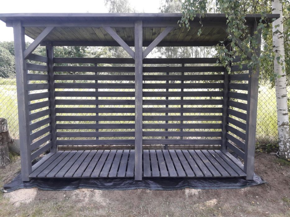 Drewutnia drewniana 3,14 x 1,1m na drewno kominkowe, wiata na drewno