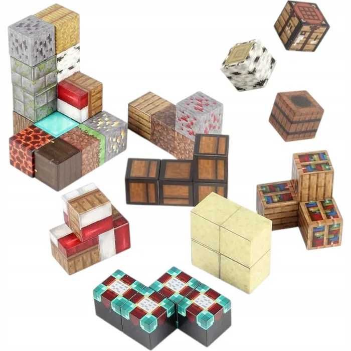 Klocki Magnetyczne MINECRAFT Sześciany 100 Elementów Piksele 6 Figurek