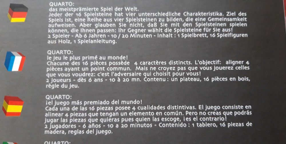 Jogo de tabuleiro QUARTO - Artigo NOVO.