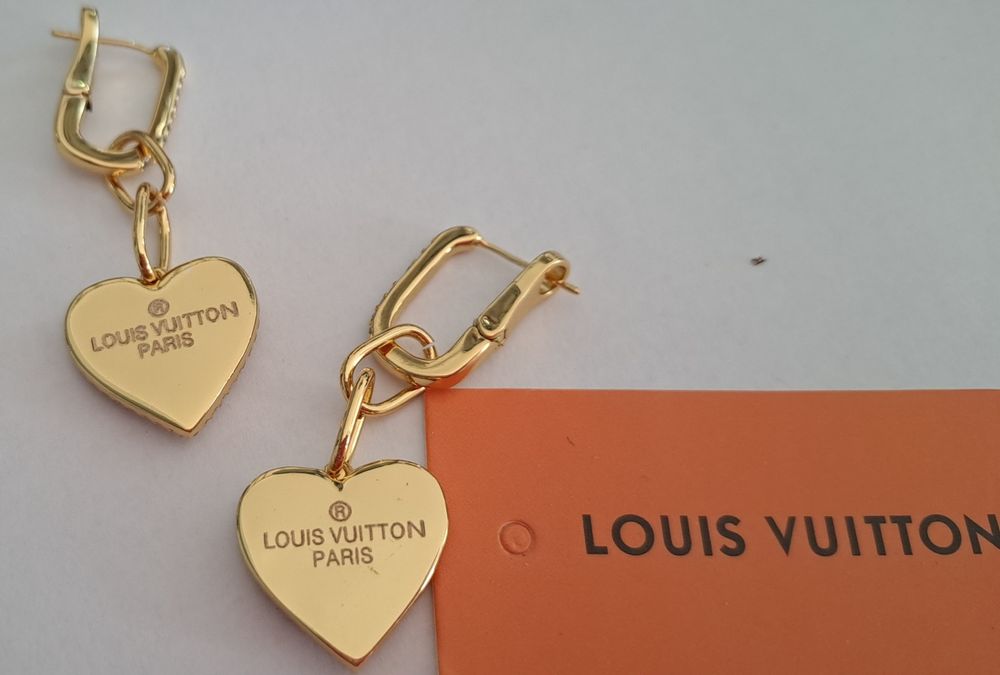 Przepiękne, wiszące kolczyki lv serca, kryształki Cudo ysl cc