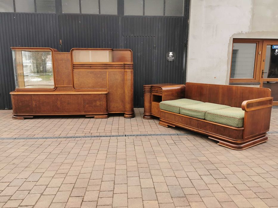 Zestaw ART DECO. Kredens, bufet + sofa, kanapa - lata 30 XXw., RETRO