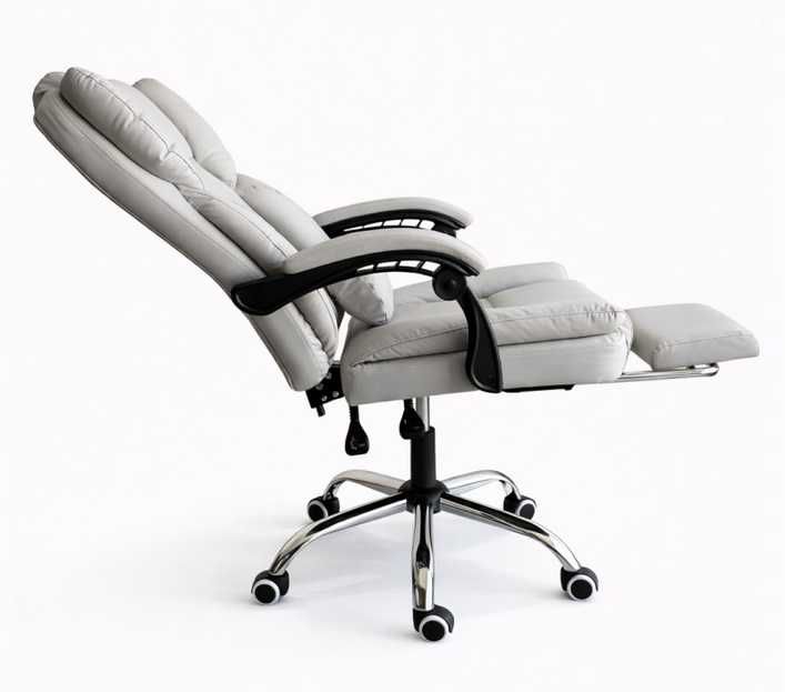 Fotel biurowy obrotowy SKYLINE z podnóżkiem - kremowa ekoskóra