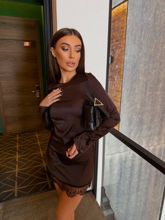 Женское платье шелк+кружево 42-46 черный,шоколад Жіноча сукня шовк