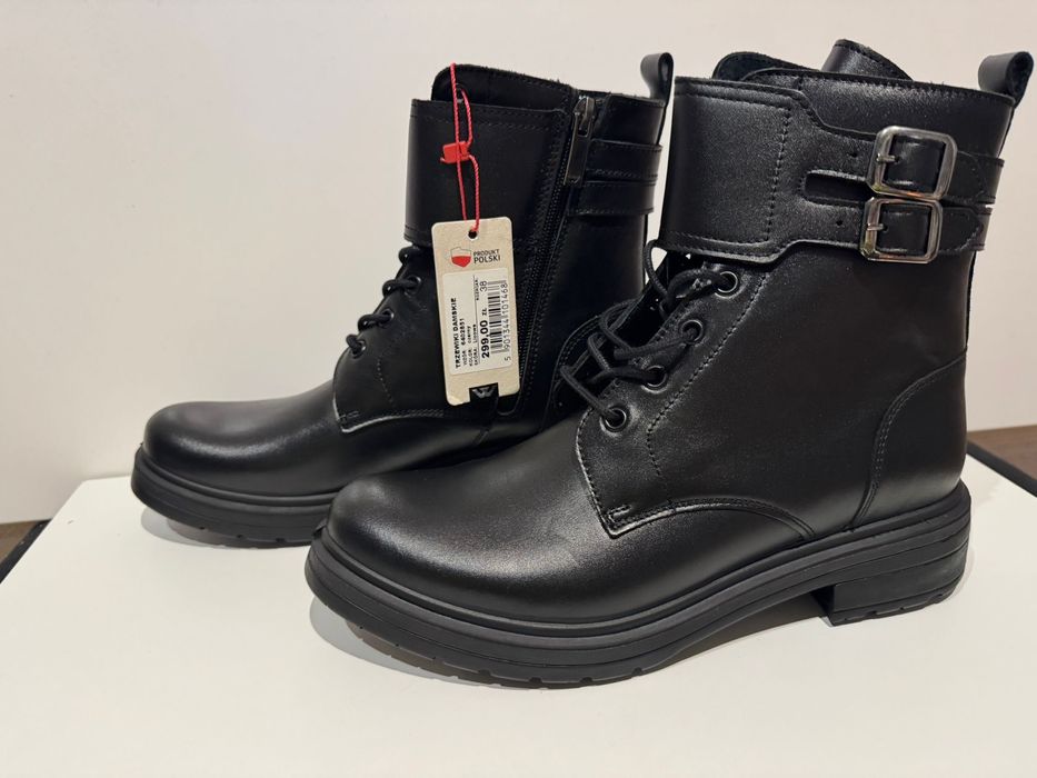 Damskie Czarne botki Wojas, trzewiki  w stylu biker roz. 38