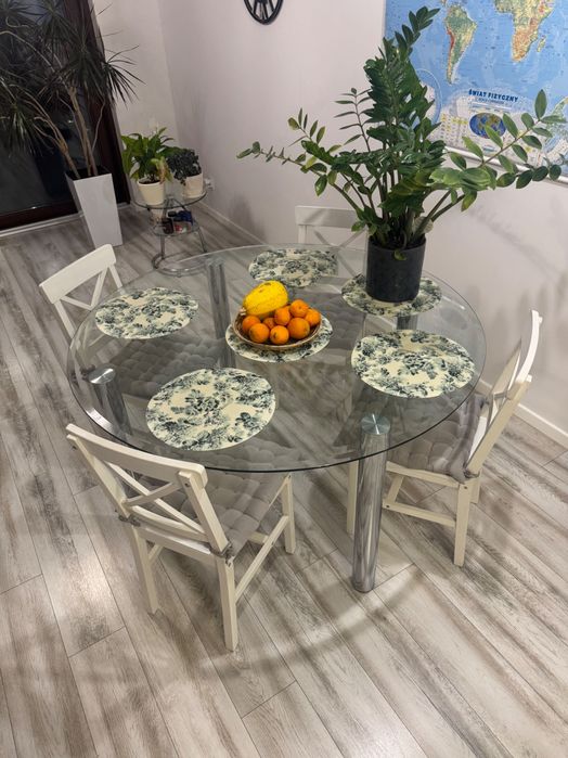 Designerski SZKLANY STÓŁ 140 cm | Fazowany brzeg | Królewski komfort