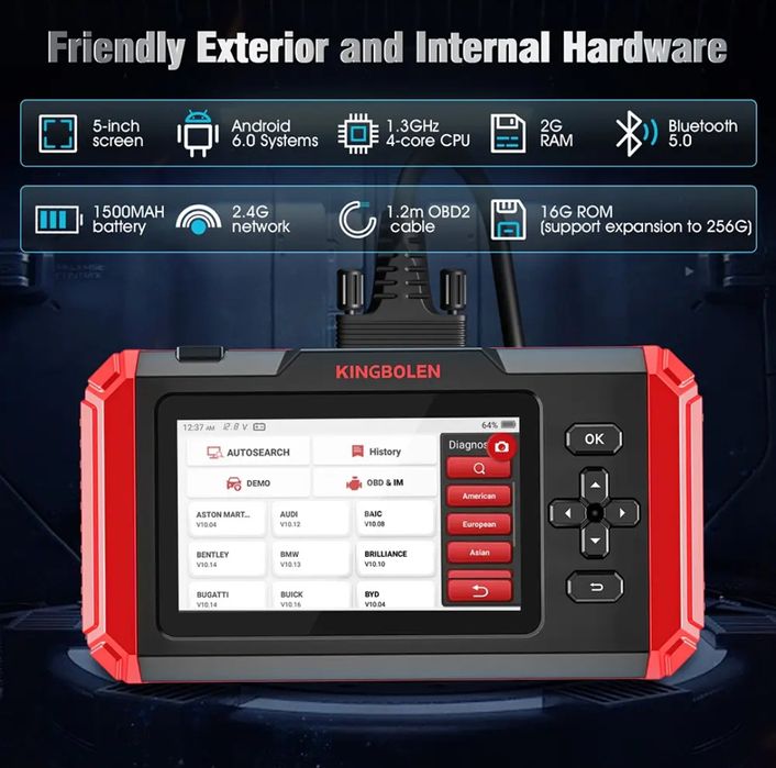 Máquina Diagnóstico Kingbolen S500 OBD2 sistemas ABS/SRS/ECM/TCM NOVO
