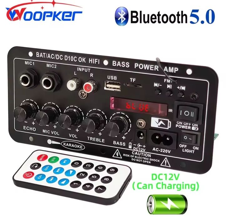 Bluetooth автомобильный усилитель D10-II 12В/24В (AUX,TF,USB, звук