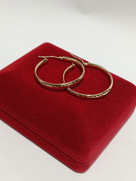 Złote kolczyki koła młotkowane średnica 2,8cm, złoto próby 585