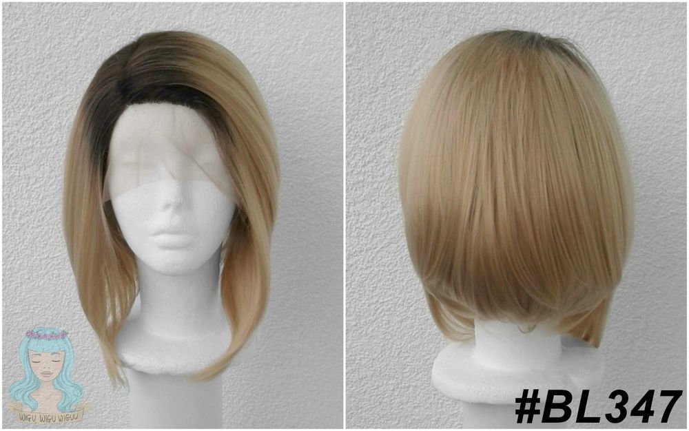 Blond peruka lace front jasna brązowa z odrostem bob wig cosplay