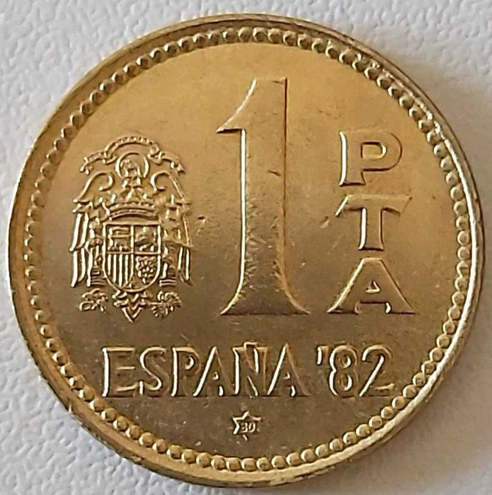 1 Peseta de 1980 com *80* na estrela, Espanha.82