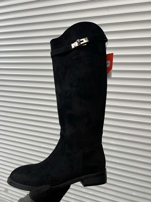Жіночі чорні чоботи труби, Єрмес,осінні сапоги,  взуття,ботфорд