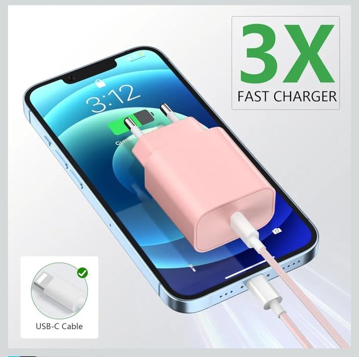 2Pack 20W USB C Ładowarka Phone 14 13 różowa