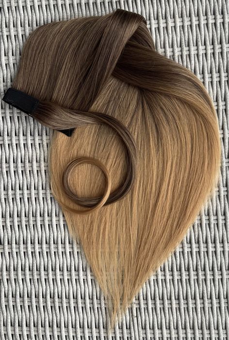 Premium Ultra włosy doczepiane, szatyn / blond / ombre, kucyk 411.