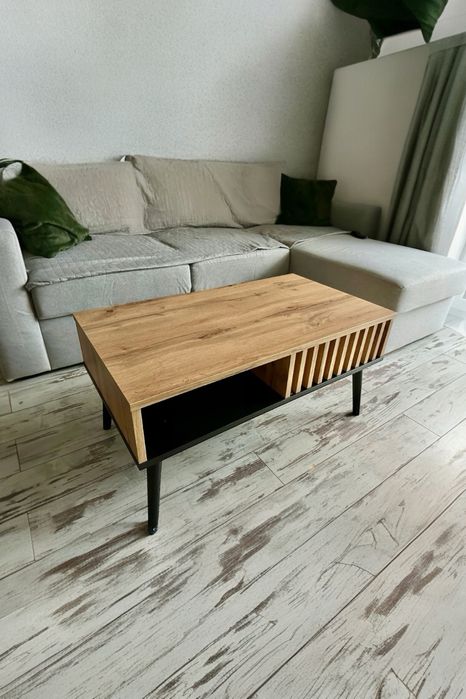 Stolik kawowy skandynawski lamele dąb czarny stół loft DOSTAWA GRATIS