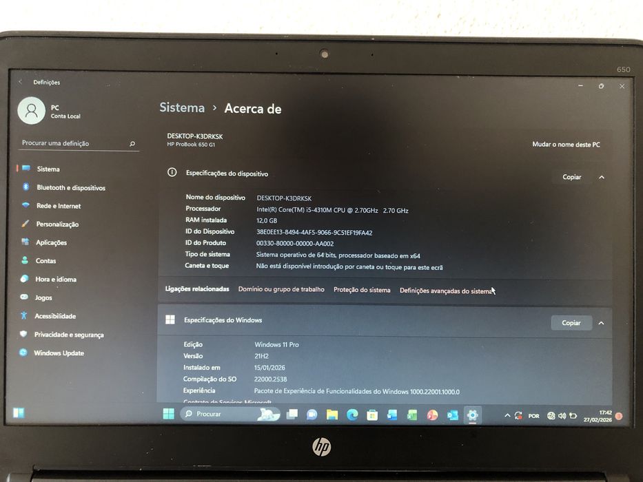 Portátil HP ProBook 650 G1 | Intel i5 | 12GB RAM | Windows 11 Pro