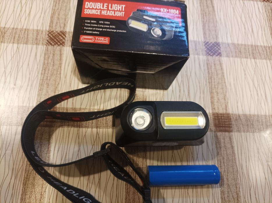 Налобний ліхтарик з акумулятором 18650