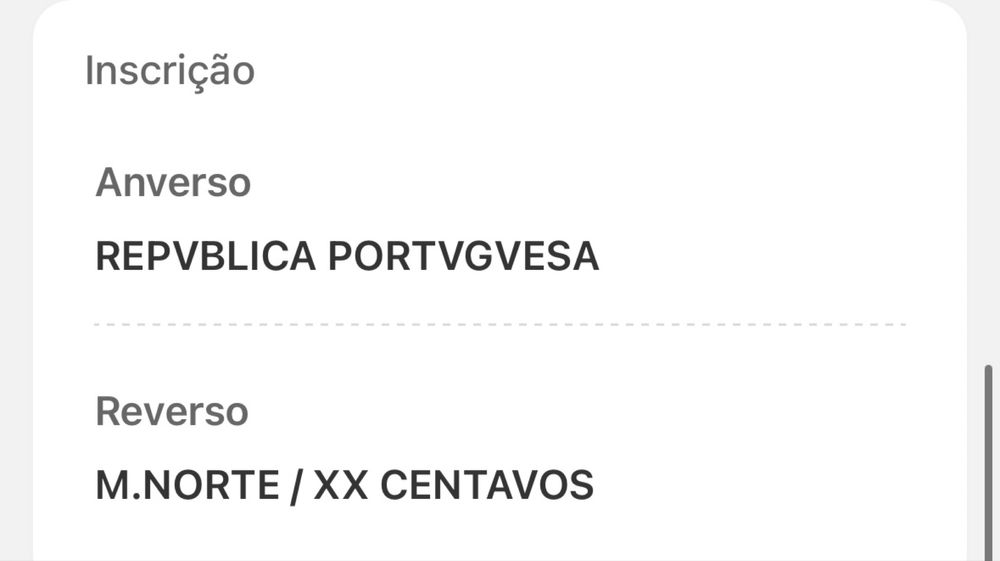 Moeda portuguesa de XX centavos