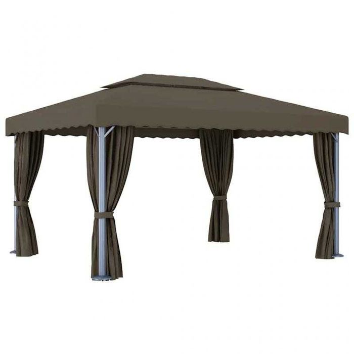 Gazebo 4x3 m com Cortinas e Luzes LED Solares