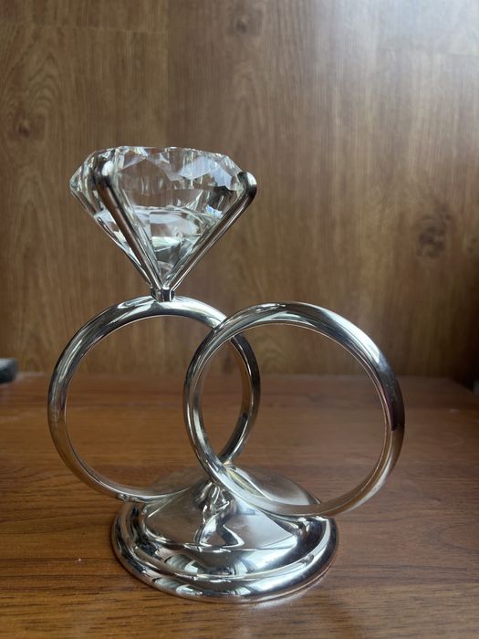 Весільний свічник Каблучка с діамантом 16х16 см метал скло