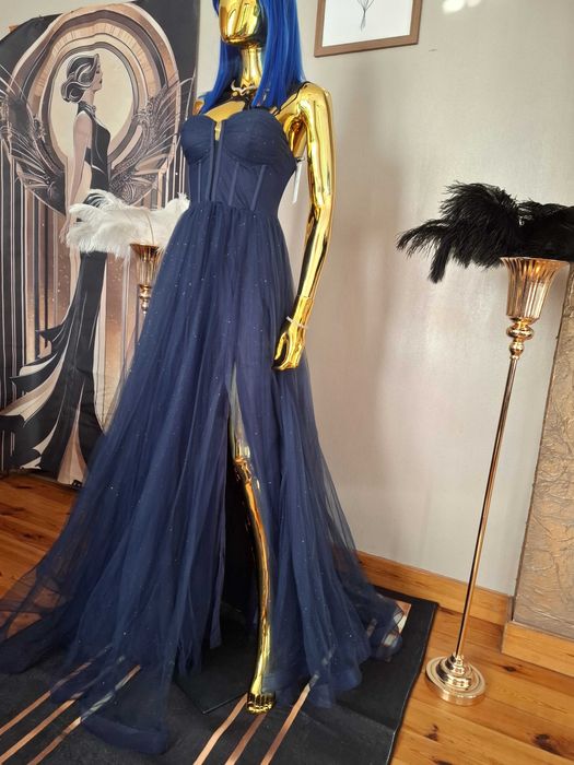 Suknia na studniówkę Princess Glossy Navy Gorset+tiul R40 Polski produ