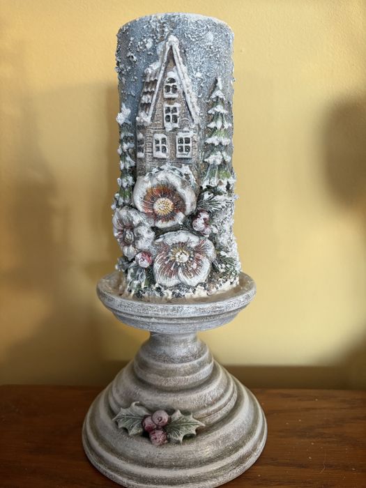 Świecznik świąteczny decoupage